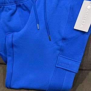 Athleta Heavyweight Terry Cargo Jogger — Bright Sapphire Blue — Size L — NWT